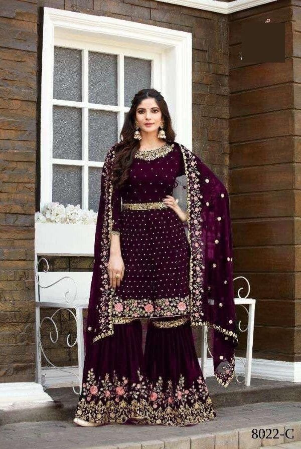 Heavy Georgette Full Stiched Free Size Embroidery Work Suits Dn 8022-C