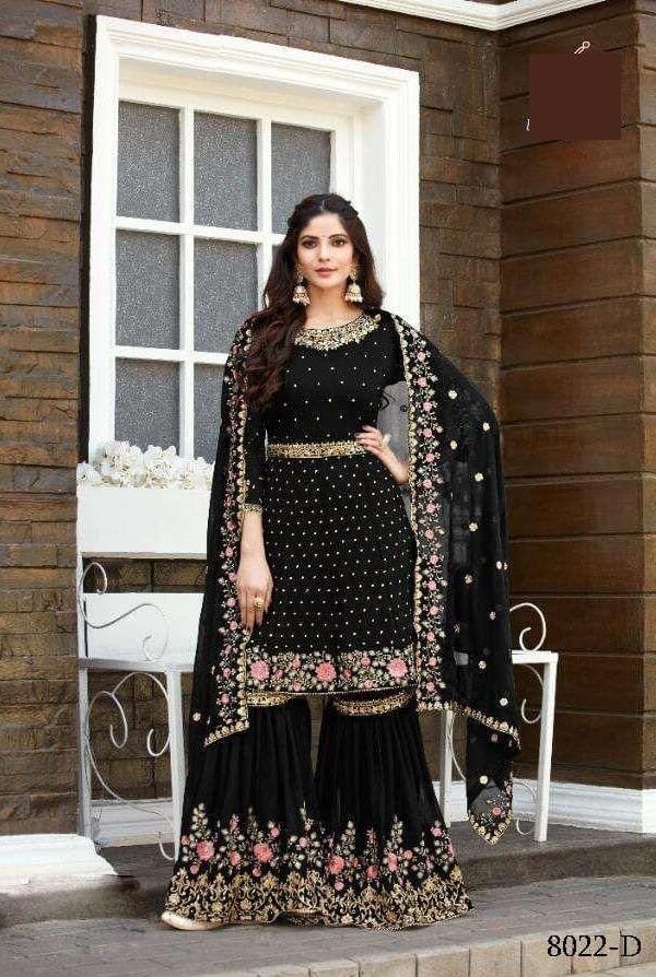 Heavy Georgette Full Stiched Free Size Embroidery Work Suits Dn 8022-D