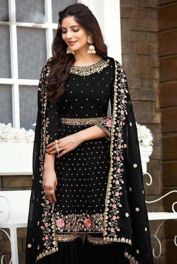 Heavy Georgette Full Stiched Free Size Embroidery Work Suits Dn 8022-D