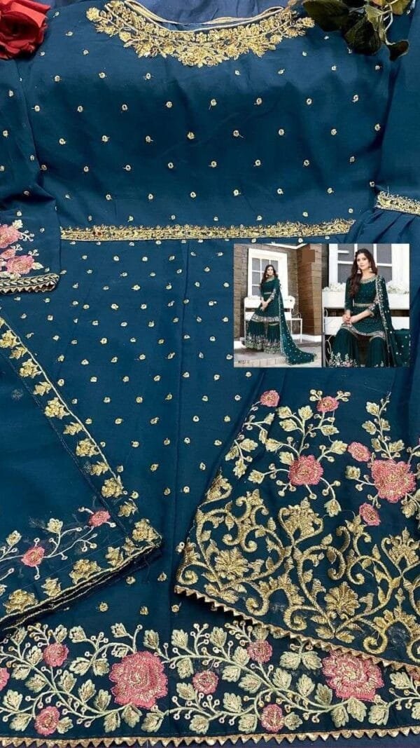 Heavy Georgette Full Stiched Free Size Embroidery Work Suits Dn 8022-E