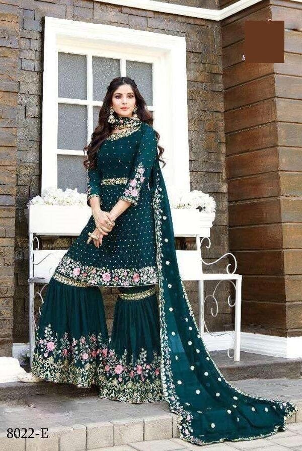 Heavy Georgette Full Stiched Free Size Embroidery Work Suits Dn 8022-E