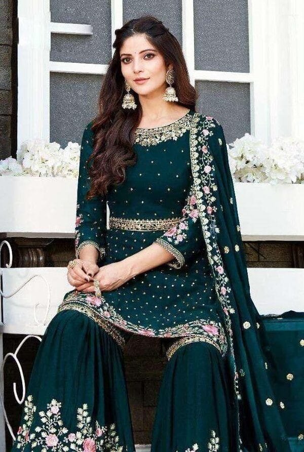 Heavy Georgette Full Stiched Free Size Embroidery Work Suits Dn 8022-E