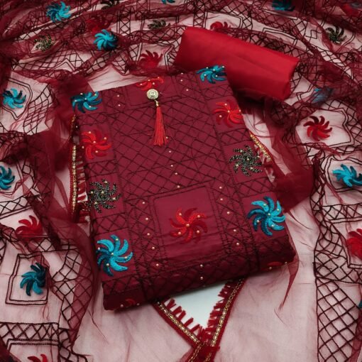 Brownish-Red Unstitched Dress Material Wholesale In Surat