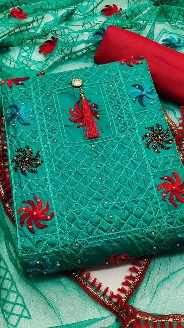 LIght Green Unstitched Dress Material Wholesale In Surat