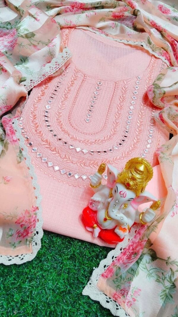 Light Pink Cotton Dress Material with Embroidery Work