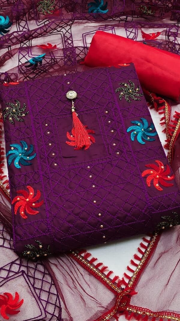 Purple Unstitched Dress Material Wholesale In Surat