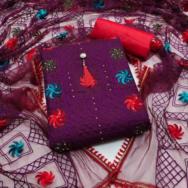 Purple Unstitched Dress Material Wholesale In Surat