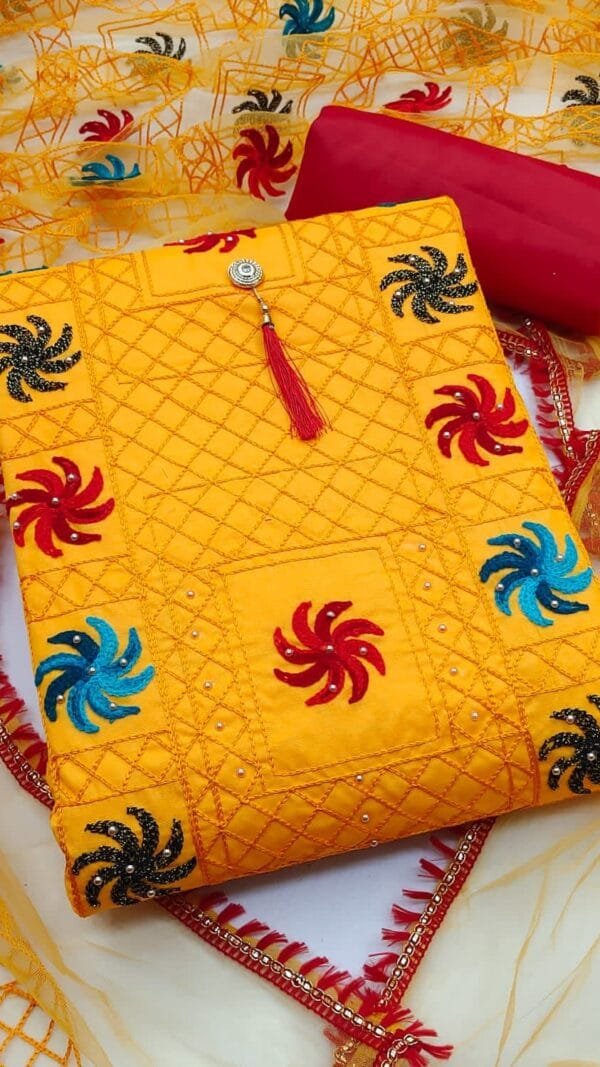 Yellow Unstitched Dress Material Wholesale In Surat