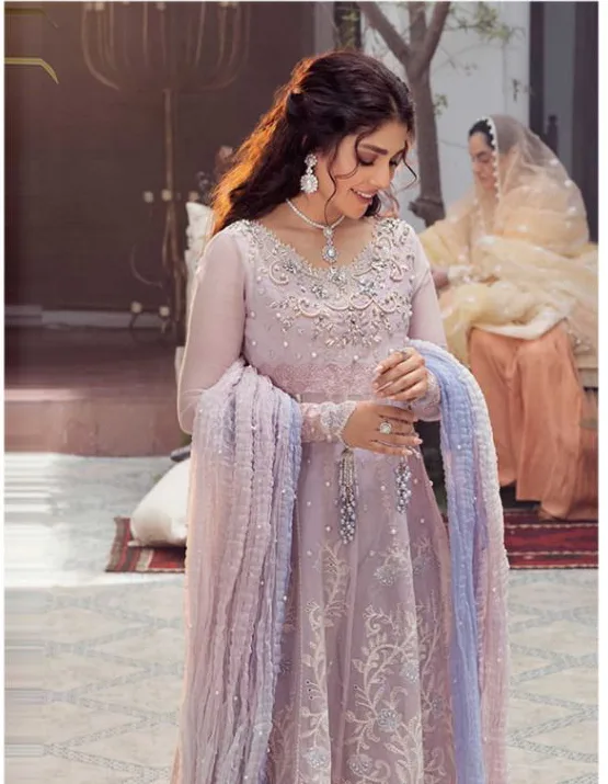 purple colour light purple pakistani dresses Purple Georgette Salwar Suit with Embroidery