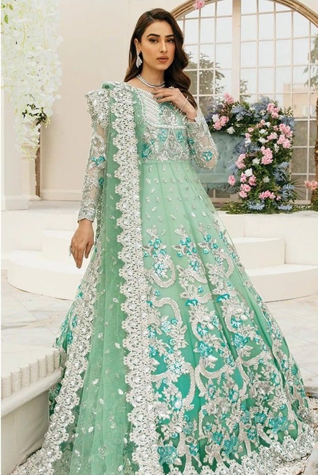 Parrot green Embroidered Pakistani Suit in Faux georgette - SK14008