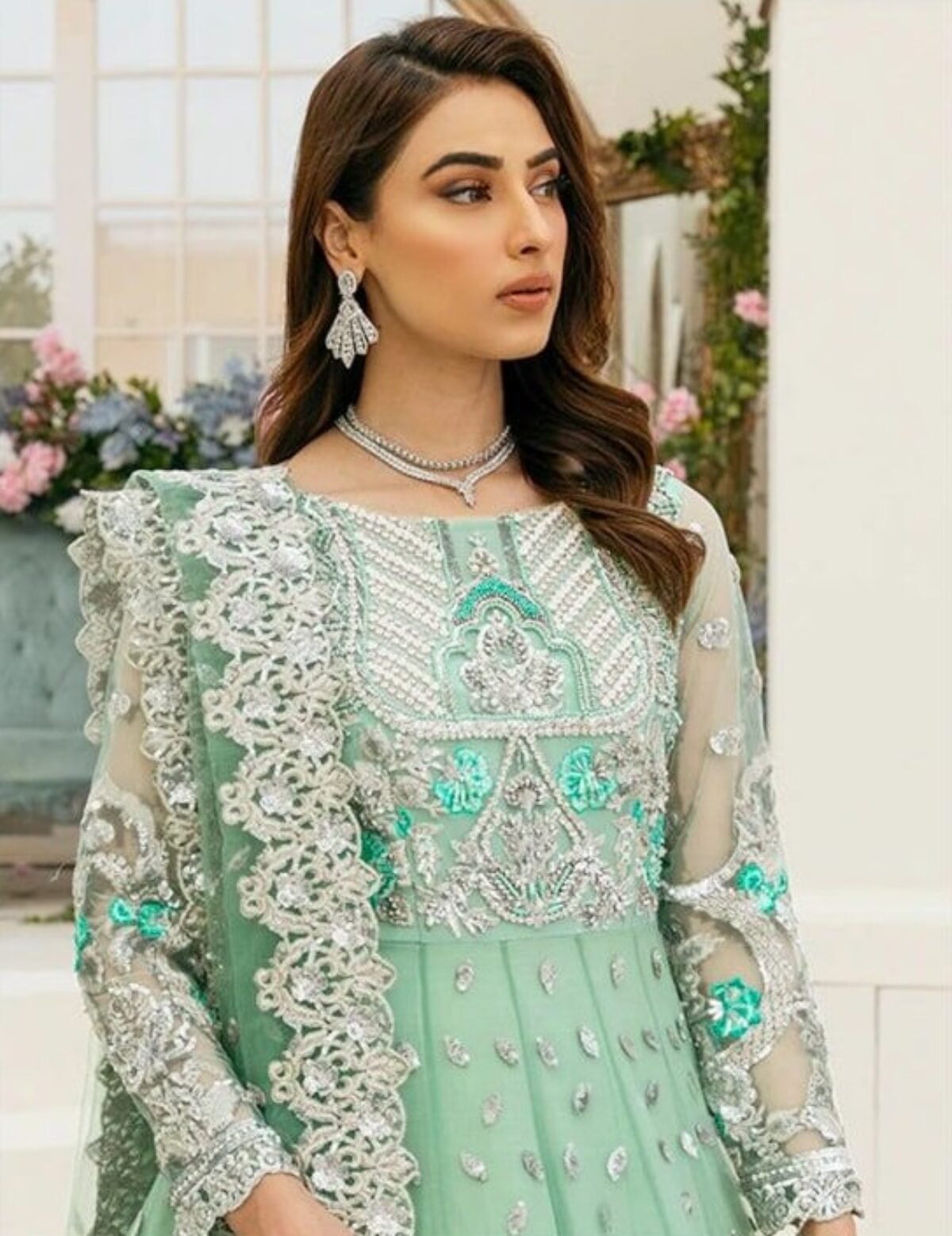 Hand Embroidered Crepe Jacket Style Pakistani Suit in Navy Blue : KCH4768