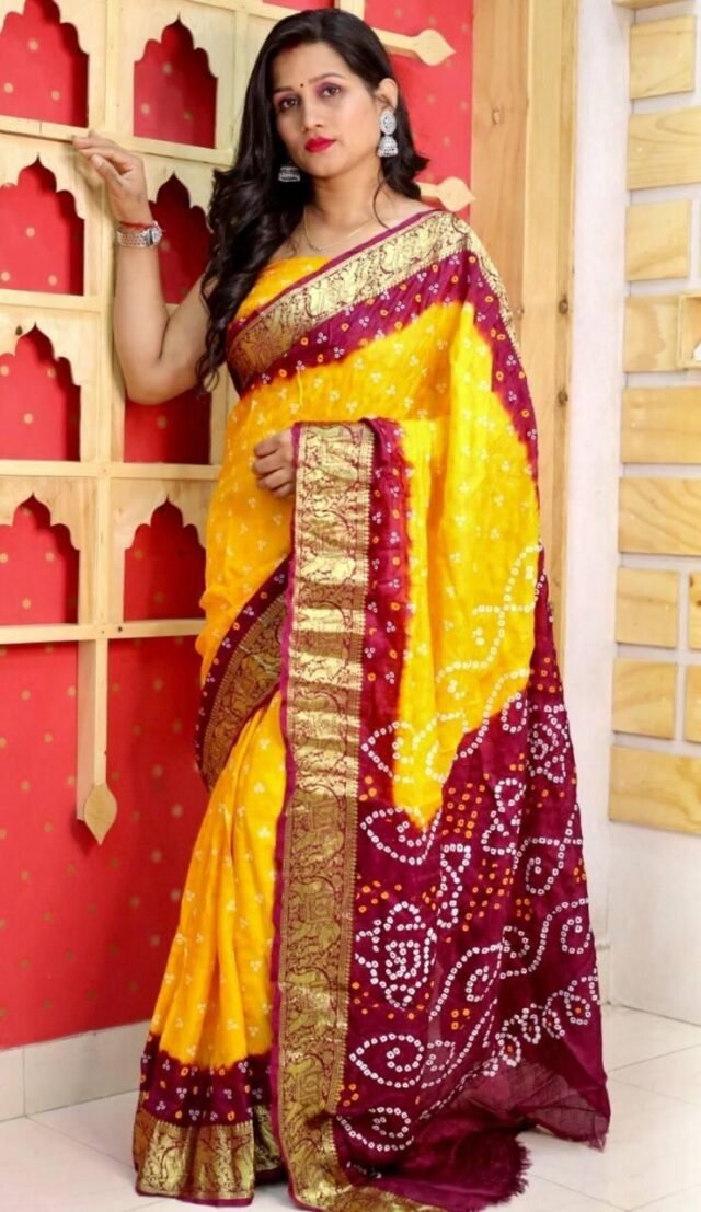 Online Shopping Yellow Saree - Bandhani Saree