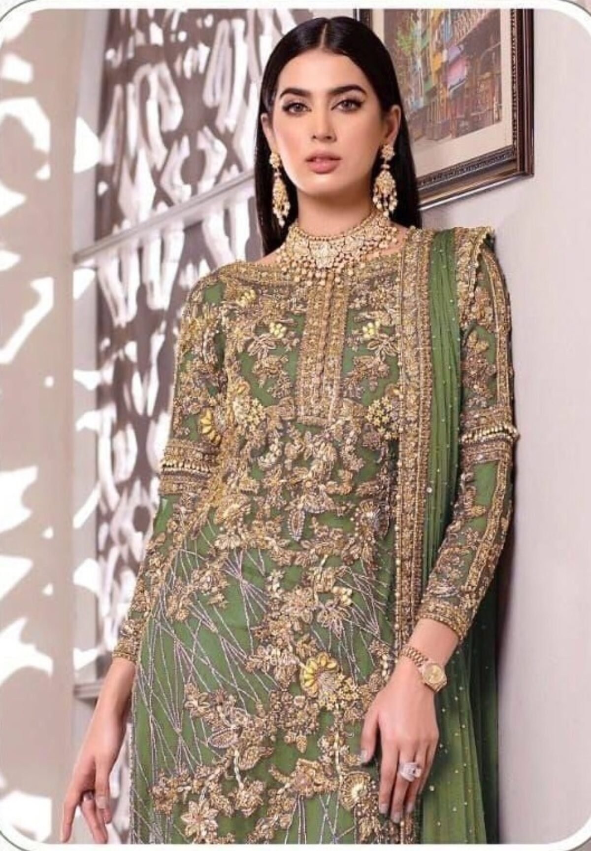 Elegant Green Jacquard Dress Material with Dupatta For Women – Ally Fashionz