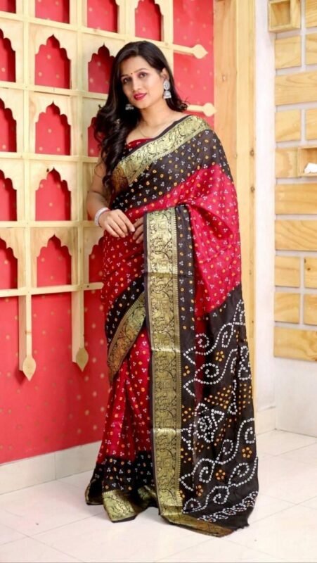 Buy Traditional Wear Green Bandhej Work Silk Saree Online From Surat  Wholesale Shop.