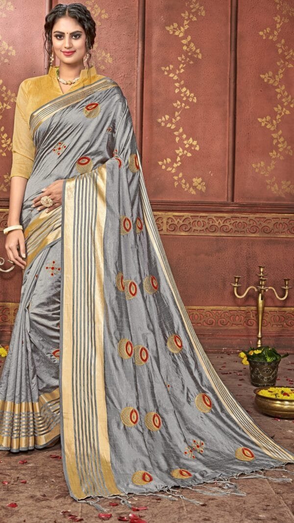 Blouse For Saree Online Gray Colour Saree - Designer Sarees Rs 500 to 1000