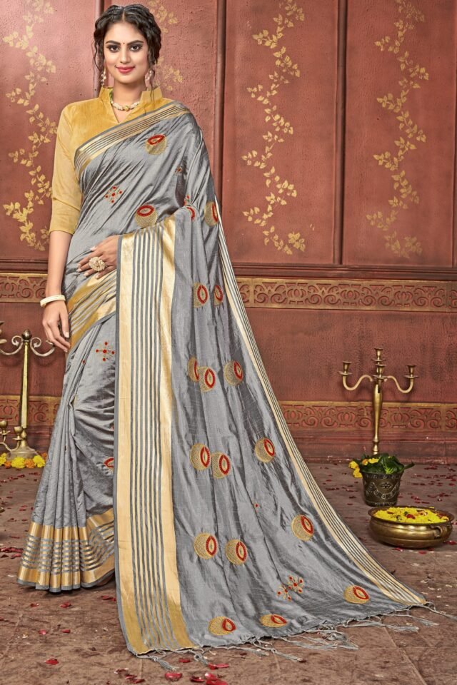 Blouse For Saree Online Gray Colour Saree - Designer Sarees Rs 500 to 1000