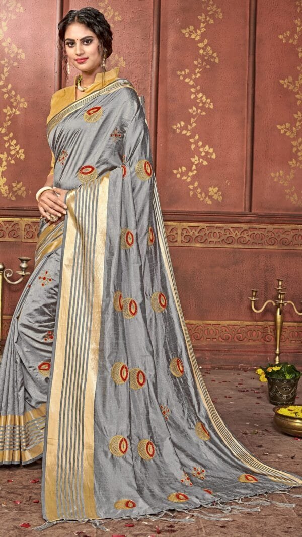 Blouse For Saree Online Gray Colour Saree - Designer Sarees Rs 500 to 1000