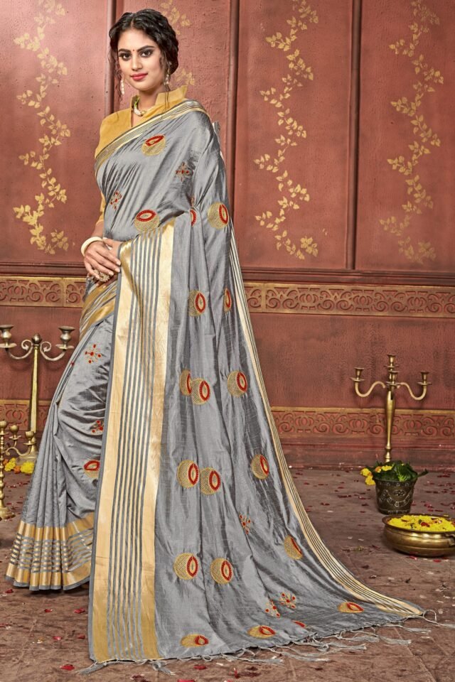 Blouse For Saree Online Gray Colour Saree - Designer Sarees Rs 500 to 1000