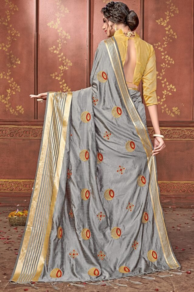 Blouse For Saree Online Gray Colour Saree - Designer Sarees Rs 500 to 1000