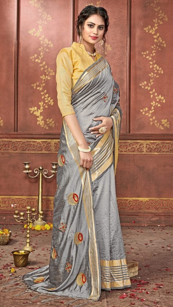 Blouse For Saree Online Gray Colour Saree - Designer Sarees Rs 500 to 1000