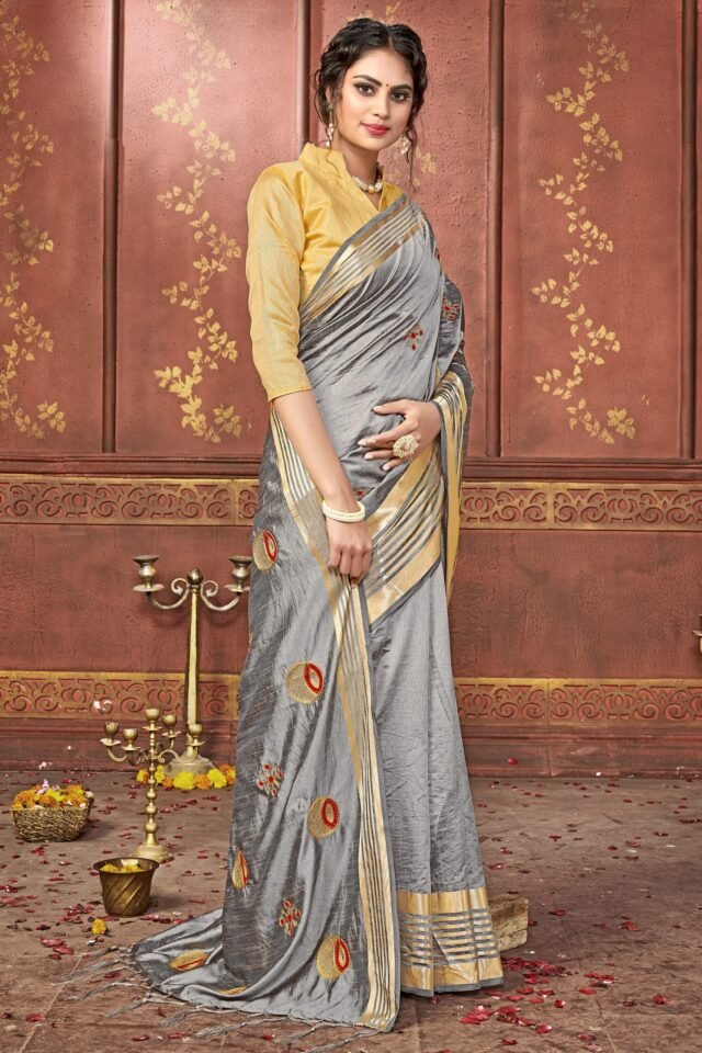 Blouse For Saree Online Gray Colour Saree - Designer Sarees Rs 500 to 1000