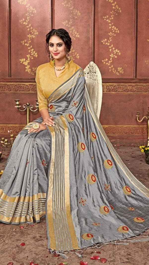 Blouse For Saree Online Gray Colour Saree - Designer Sarees Rs 500 to 1000