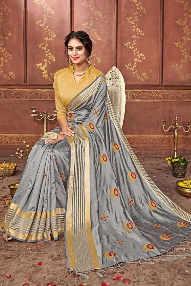 Blouse For Saree Online Gray Colour Saree - Designer Sarees Rs 500 to 1000