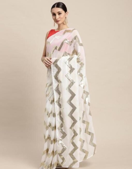 Designer Sarees Rs 500 to 1000 White Color
