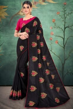 Online Saree Shopping Party Wear Black Colour Saree - Designer Sarees Rs 500 to 1000