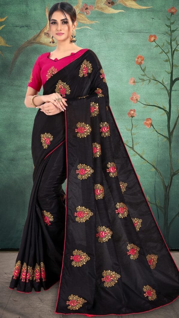 Online Saree Shopping Party Wear Black Colour Saree - Designer Sarees Rs 500 to 1000