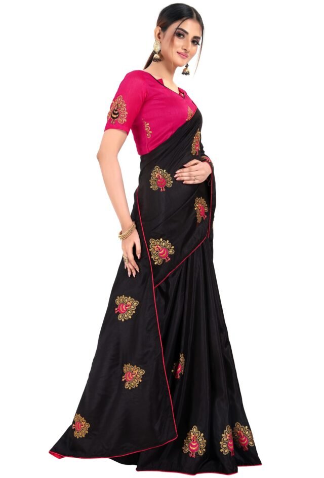 Online Saree Shopping Party Wear Black Colour Saree - Designer Sarees Rs 500 to 1000