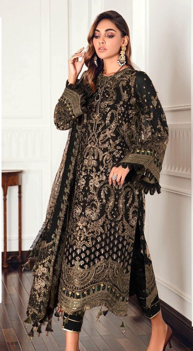 Buy Pakistani Engagement/wedding Formal Dress Black&gold Long Shirt With  Online in India - Etsy