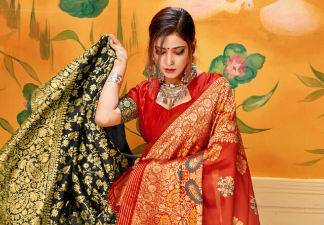 Online Saree Shopping Lowest Price Red Black Saree - Designer Sarees Rs 500 to 1000