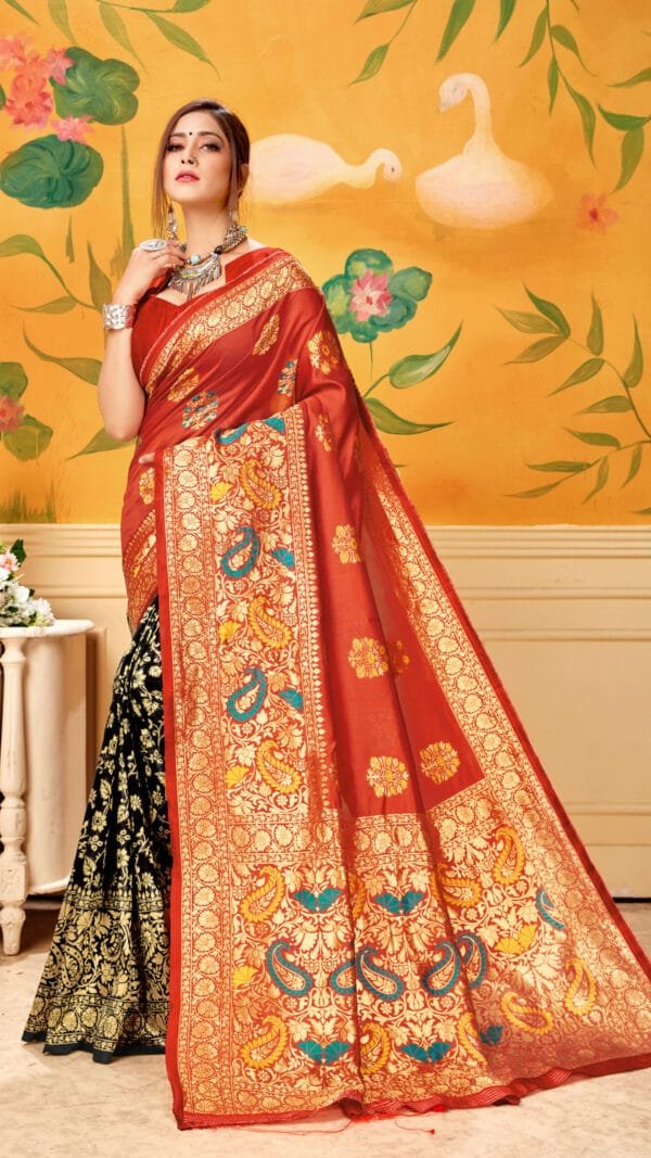 Online Saree Shopping Lowest Price Red Black Saree - Designer Sarees Rs 500 to 1000