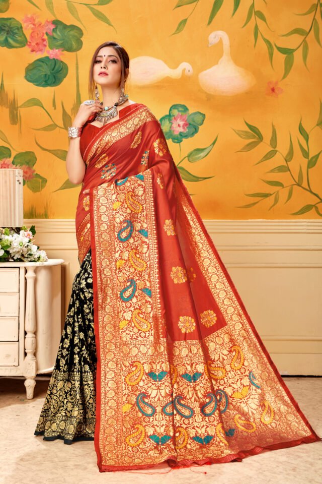 Online Saree Shopping Lowest Price Red Black Saree - Designer Sarees Rs 500 to 1000