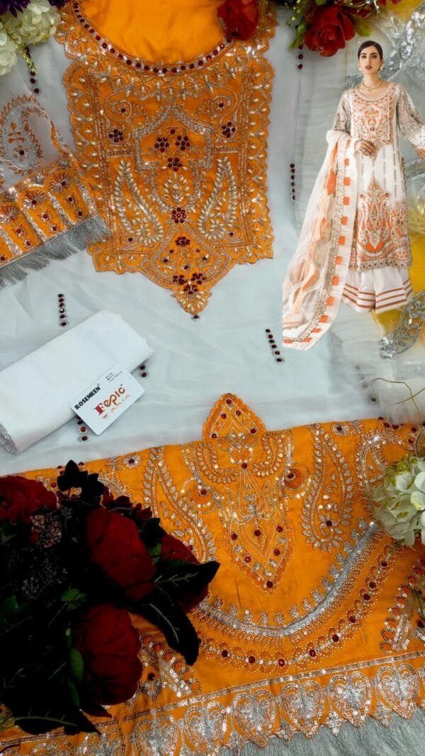 Pakistani Dress Sharara oreng white - Pakistani Suits