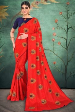 Saree Online Booking Red Colour Saree - Designer Sarees Rs 500 to 1000