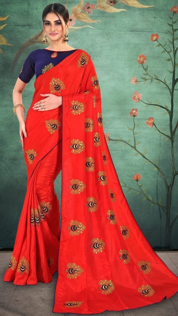 Saree Online Booking Red Colour Saree - Designer Sarees Rs 500 to 1000