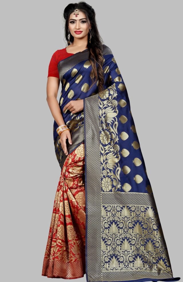 Saree Online Boutique Blue Red Colour Saree - Designer Sarees Rs 500 to 1000