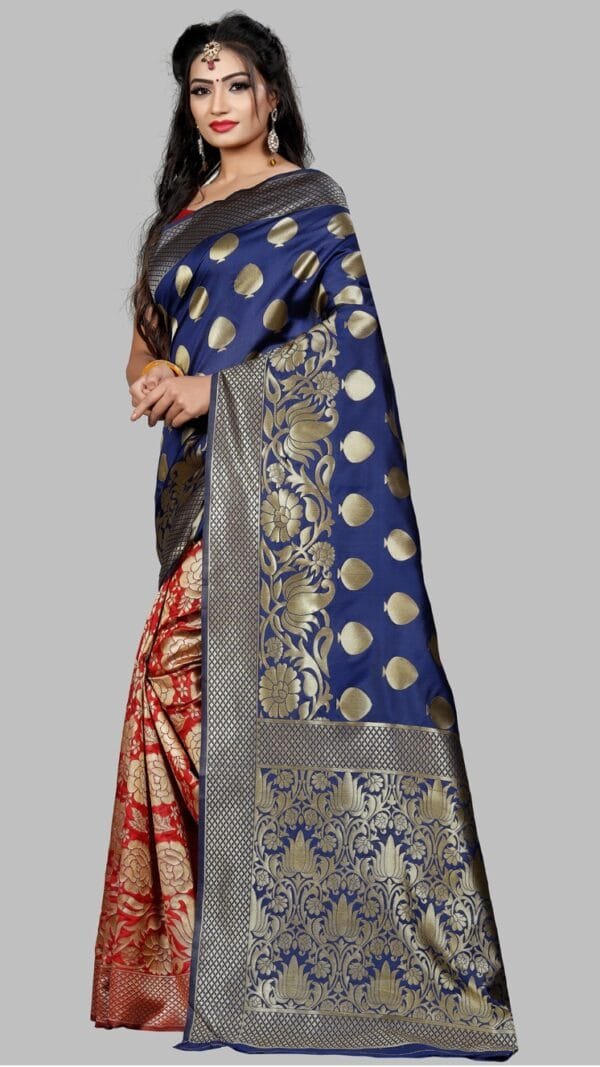 Saree Online Boutique Blue Red Colour Saree - Designer Sarees Rs 500 to 1000