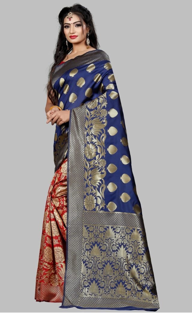 Saree Online Boutique Blue Red Colour Saree - Designer Sarees Rs 500 to 1000