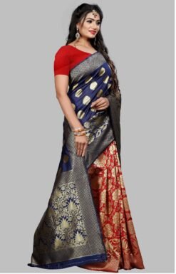 Saree Online Boutique Blue Red Colour Saree - Designer Sarees Rs 500 to 1000
