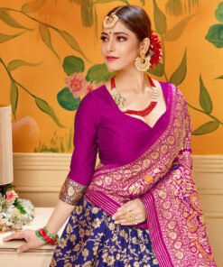 Saree Online Cotton Silk Pink Blue Colour Saree - Designer Sarees Rs 500 to 1000