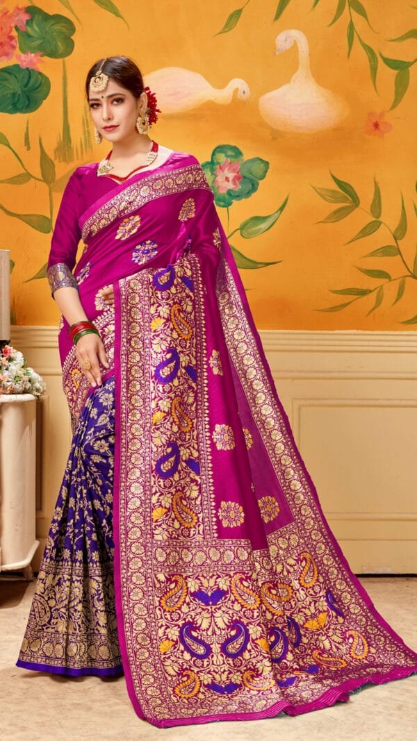 Saree Online Cotton Silk Pink Blue Colour Saree - Designer Sarees Rs 500 to 1000