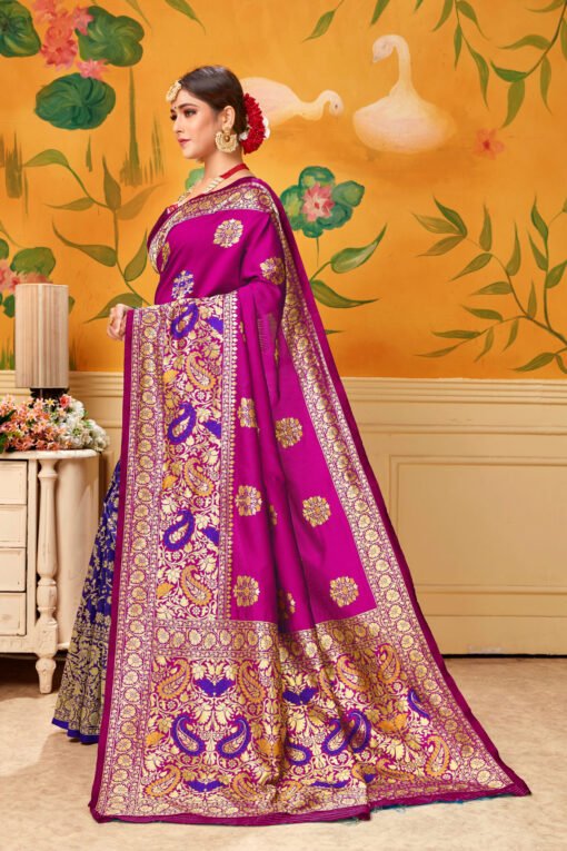 Saree Online Cotton Silk Pink Blue Colour Saree - Designer Sarees Rs 500 to 1000