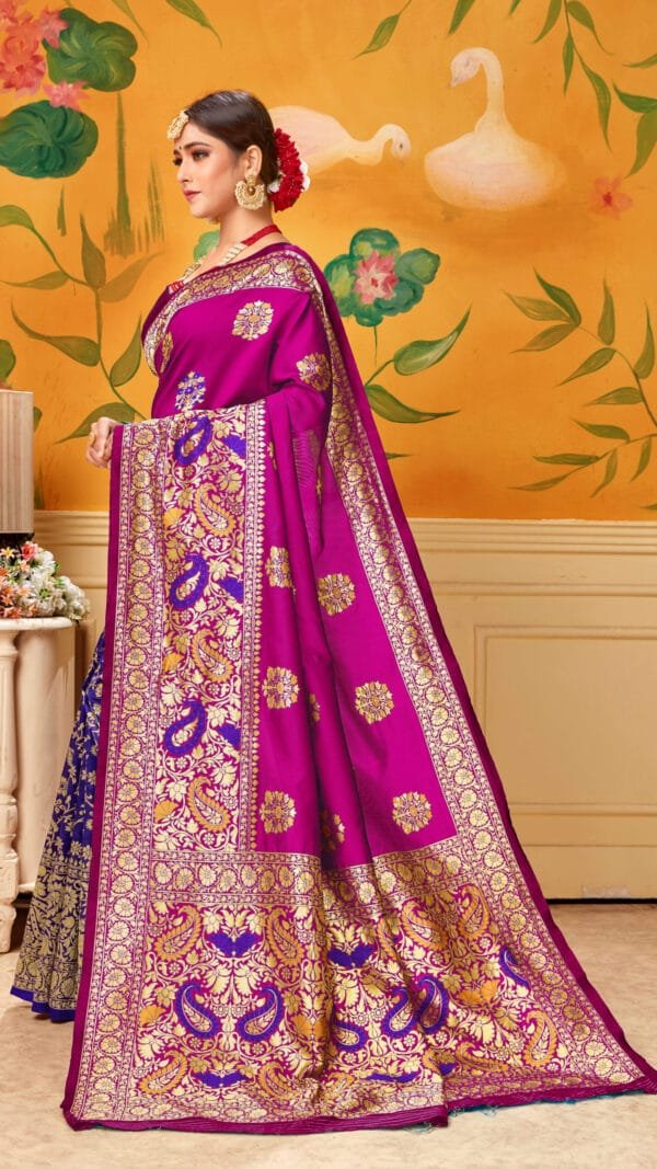 Saree Online Cotton Silk Pink Blue Colour Saree - Designer Sarees Rs 500 to 1000