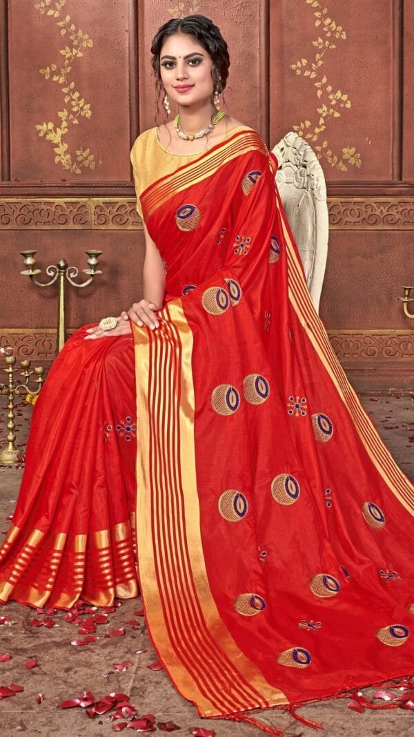 Saree Online For Wedding Red Colour Saree - Designer Sarees Rs 500 to 1000