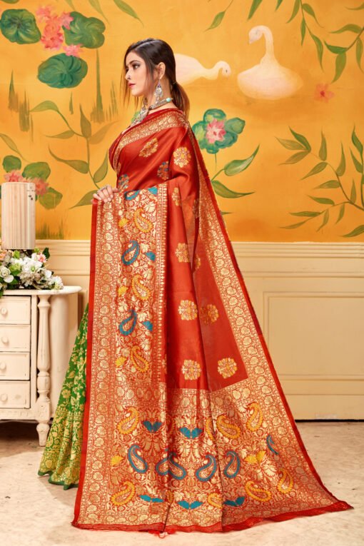 Saree Online India Red Green Colour Saree - Designer Sarees Rs 500 to 1000