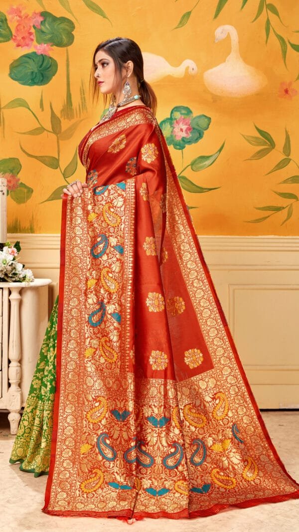 Saree Online India Red Green Colour Saree - Designer Sarees Rs 500 to 1000