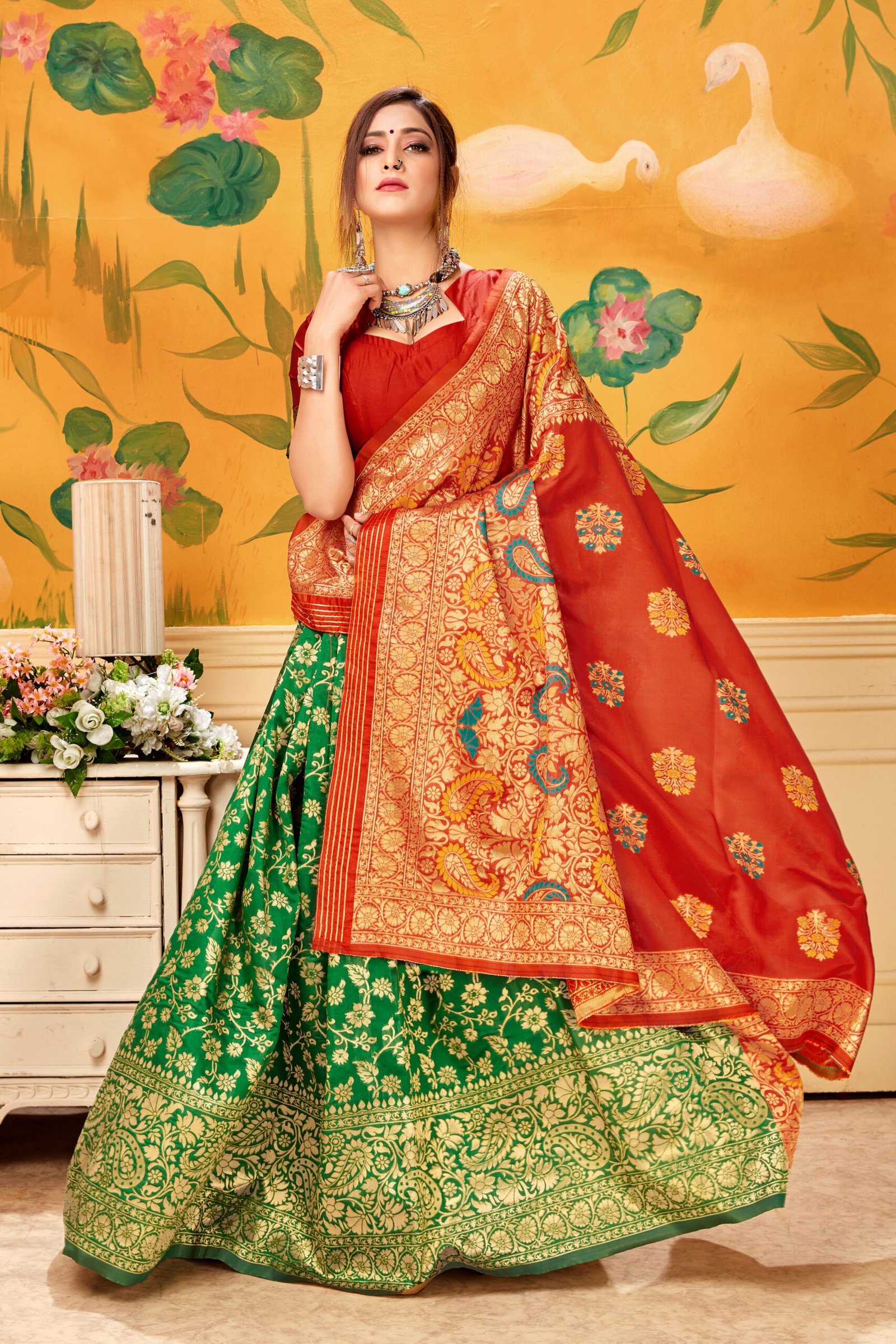 Buy Cadmium Green Designer Lehenga online-Karagiri